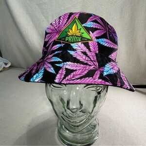 Prime Leaf Reversible Bucket Hat Black Cannabis Leaf Print Streetwear